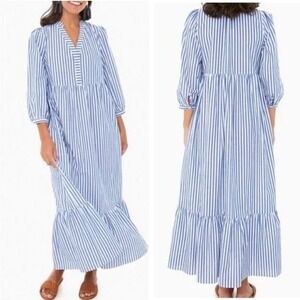 Pomander Place Serafina maxi dress size L blue stripe tiered preppy
